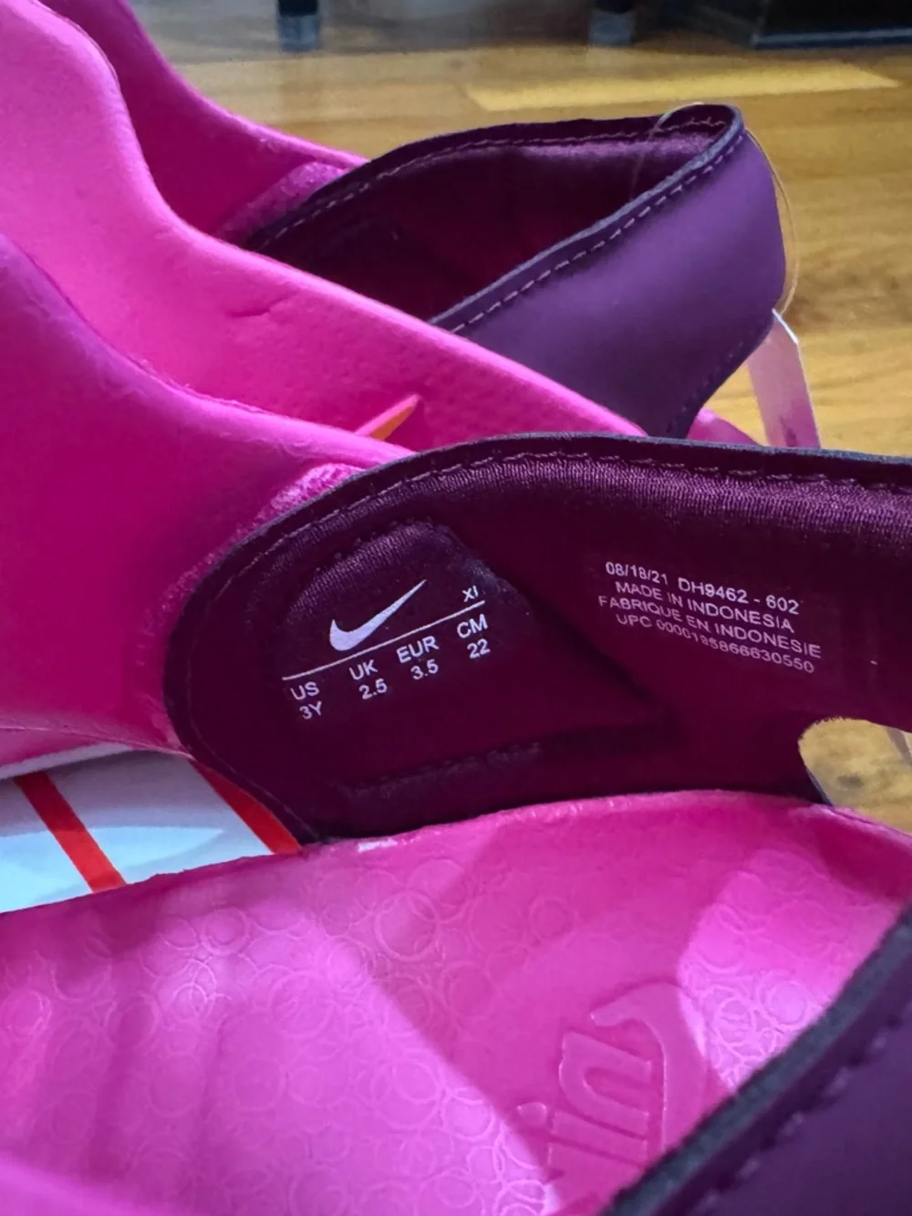 Nike Girl’s Hot Pink Slip-On Sandals with Cutout Velcro Straps